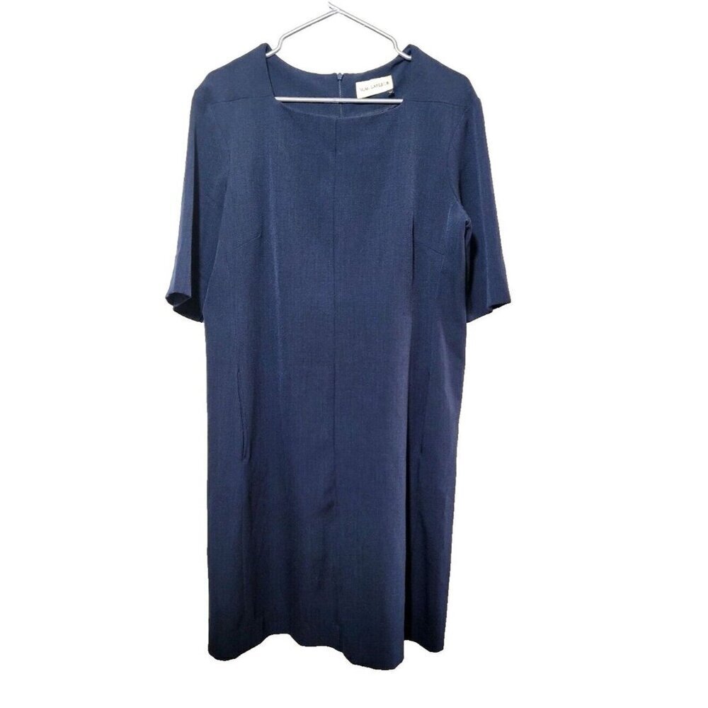 MM LAFLEUR Emily Dress Navy Blue Square Neck Short Sleeve Stretch Size 14